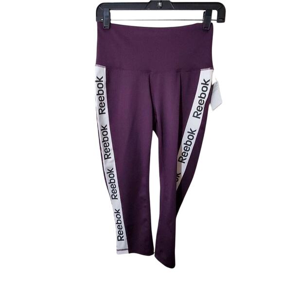 REEBOK logo blackberry wine high rise active athletic leggings size small NEW!!! - Picture 1 of 6